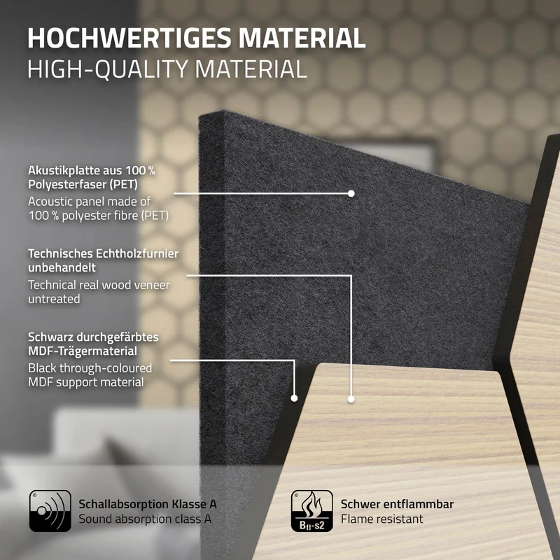 2er Set Akustikpaneele für 1m² Eiche Wandpaneele Hexagon Schalldämmung ML-Design