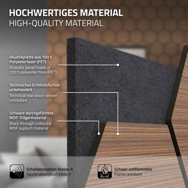 2er Set Akustikpaneele für 1m² Teak Wandpaneele Hexagon Schallabsorber Schalldämmung ML-Design