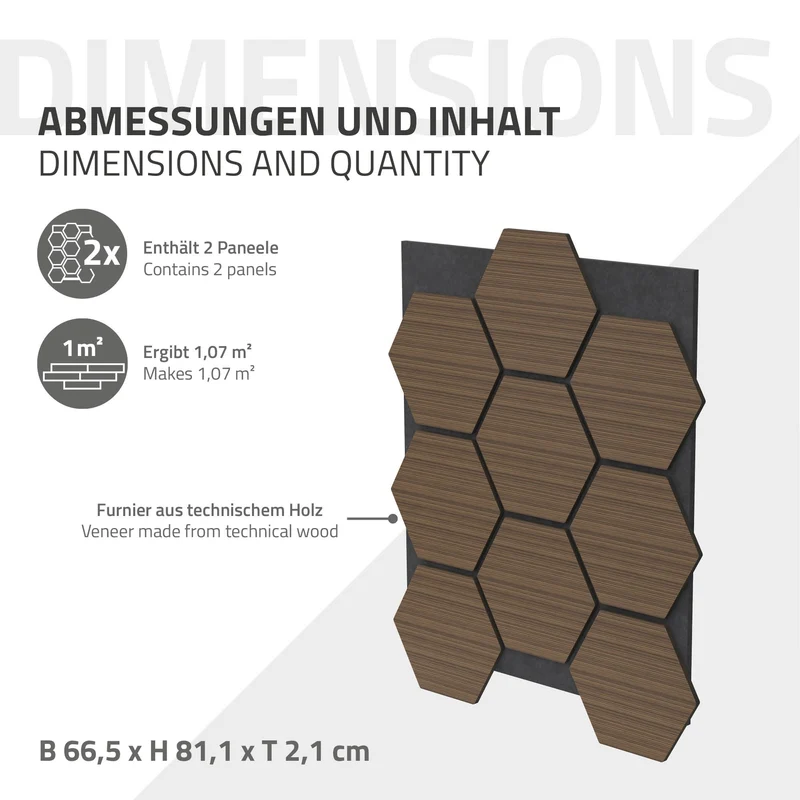 2er Set Akustikpaneele für 1m² Braun Wandpaneele Hexagon Schallabsorber Schalldämmung ML-Design
