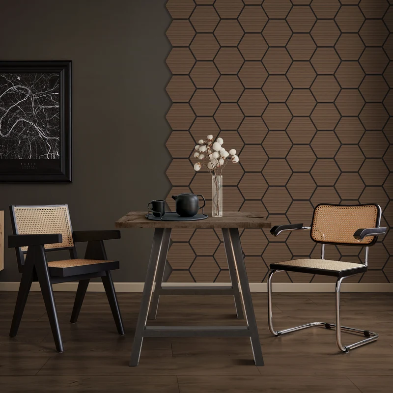2er Set Akustikpaneele für 1m² Braun Wandpaneele Hexagon Schallabsorber Schalldämmung ML-Design