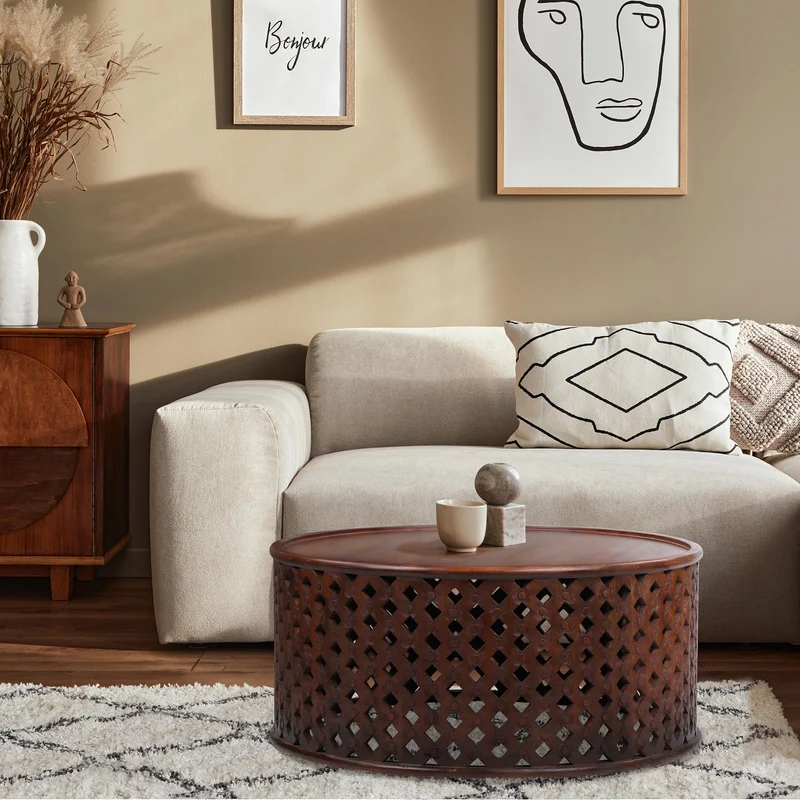 Couchtisch Ø 100x45 cm Braun aus Mangoholz WOMO-Design