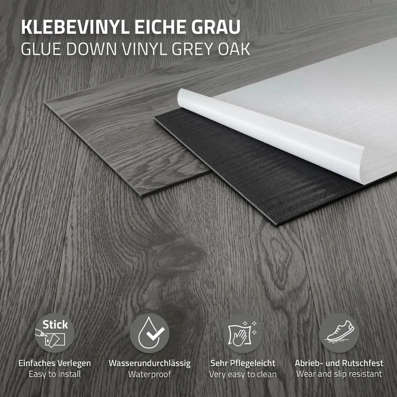 5x Deluxe PVC Klebevinylboden für 2,23 m² Eiche Grau 2 mm dick ML-Design