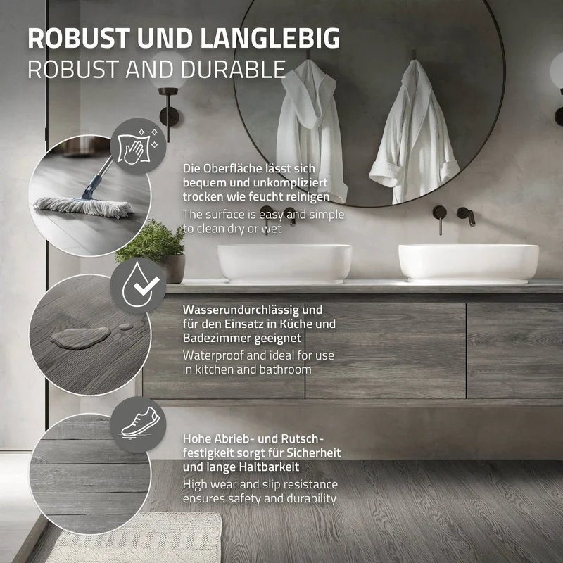 Deluxe PVC Klebevinylboden für 2,23 m² Eiche Grau 2 mm dick ML-Design