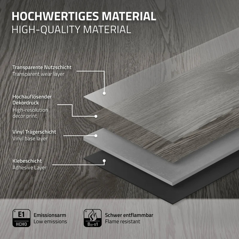 Deluxe PVC Klebevinylboden für 2,23 m² Eiche Grau 2 mm dick ML-Design
