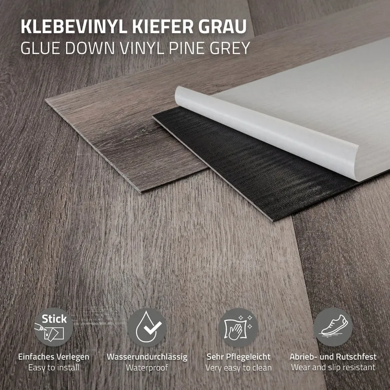 Deluxe PVC Klebevinylboden für 2,23 m² Kiefer Grau 2 mm dick ML-Design