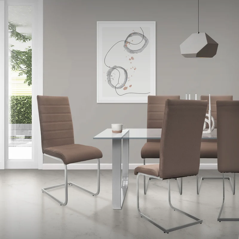 B-Ware Esszimmerstuhl Freischwinger 2er Set mit Rückenlehne Braun Kunsterlederbezug ML-Design