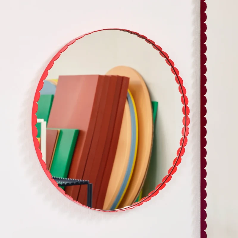 B-Ware HAY Arcs Spiegel Rund Wandspiegel Edelstahl Rahmen rot