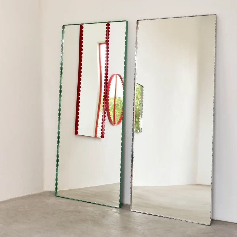 B-Ware HAY Arcs Spiegel Rund Wandspiegel Edelstahl Rahmen rot