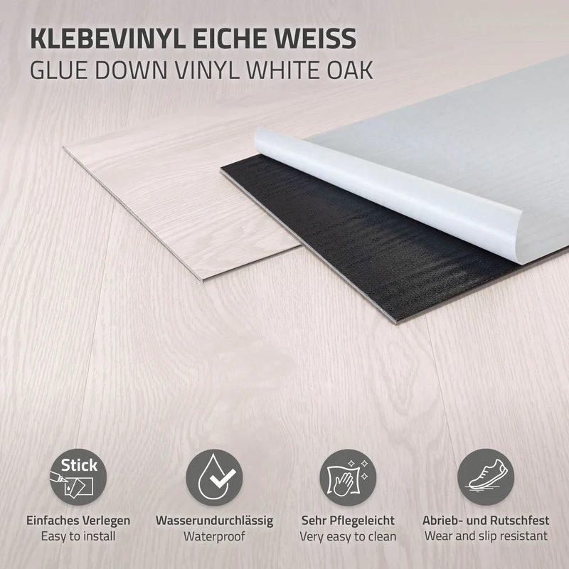 Deluxe PVC Klebevinylboden für 2,23 m² Weiß Eiche 2 mm dick ML-Design
