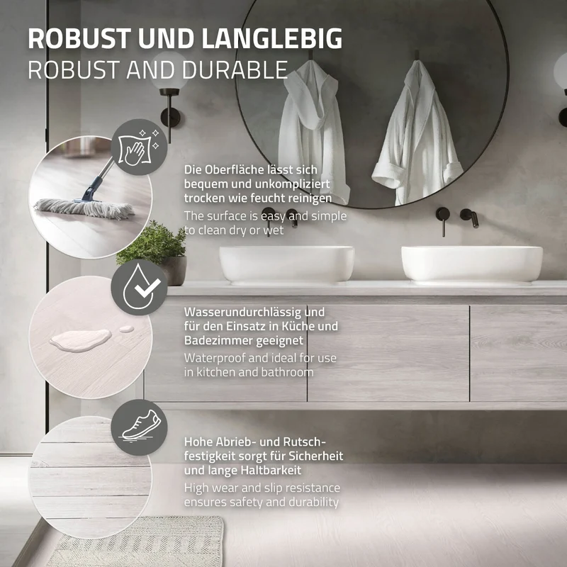 Deluxe PVC Klebevinylboden für 2,23 m² Weiß Eiche 2 mm dick ML-Design
