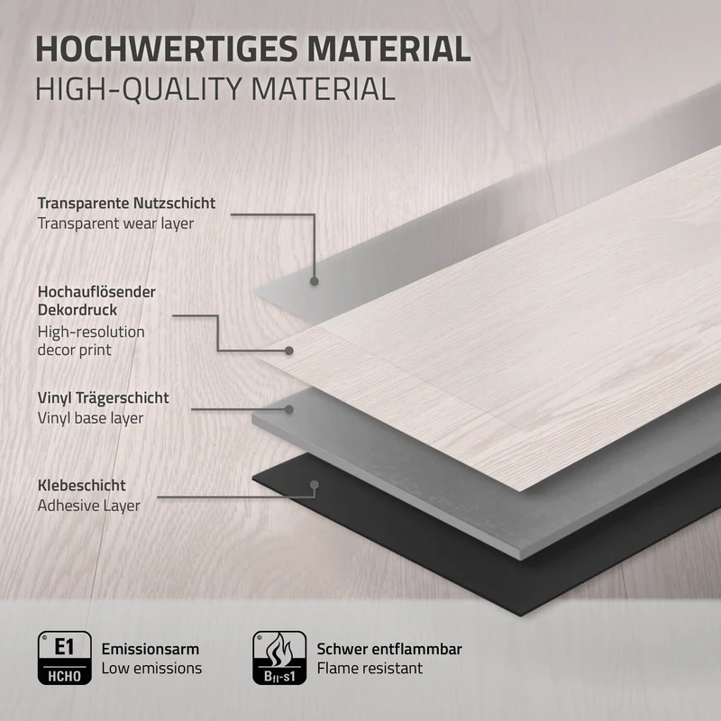 3x Deluxe PVC Klebevinylboden für 2,23 m² Weiß Eiche 2 mm dick ML-Design