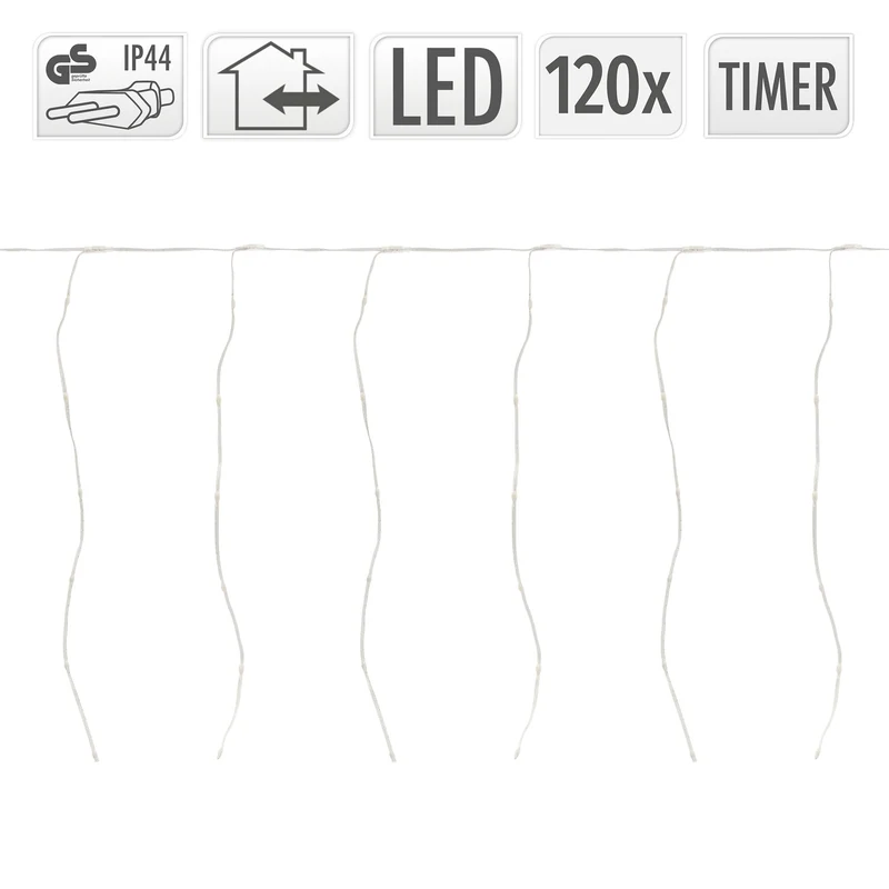 LED Lichtervorhang 3 m mit 120 LEDs Warmweiß IP44 Timer