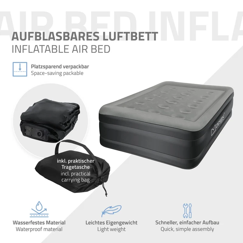 Luftmatratze Luftbett mit eingebauter Luftpumpe für 1 Person 196x97x47 cm Grau ML-Design
