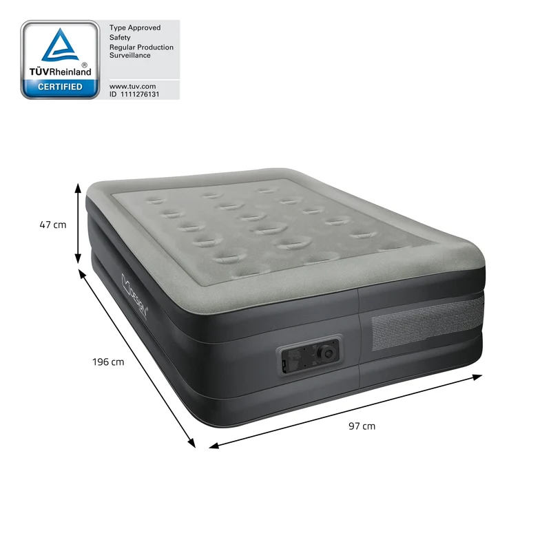 Luftmatratze Luftbett mit eingebauter Luftpumpe für 1 Person 196x97x47 cm Grau ML-Design