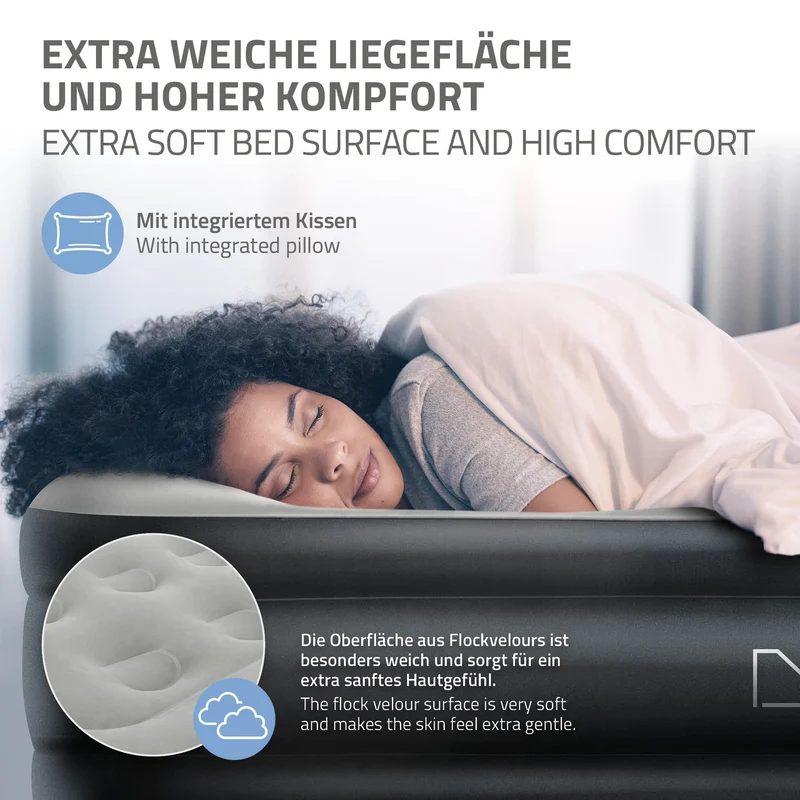 Luftmatratze Luftbett mit eingebauter Luftpumpe für 2 Personen 203x157x47 cm Grau ML-Design