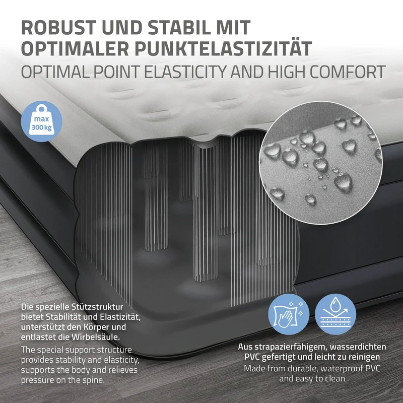 Luftmatratze Luftbett mit eingebauter Luftpumpe für 2 Personen 203x157x47 cm Grau ML-Design