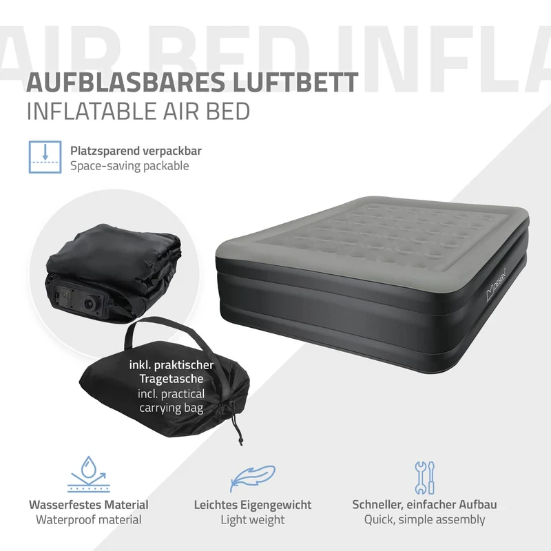 Luftmatratze Luftbett mit eingebauter Luftpumpe für 2 Personen 203x157x47 cm Grau ML-Design