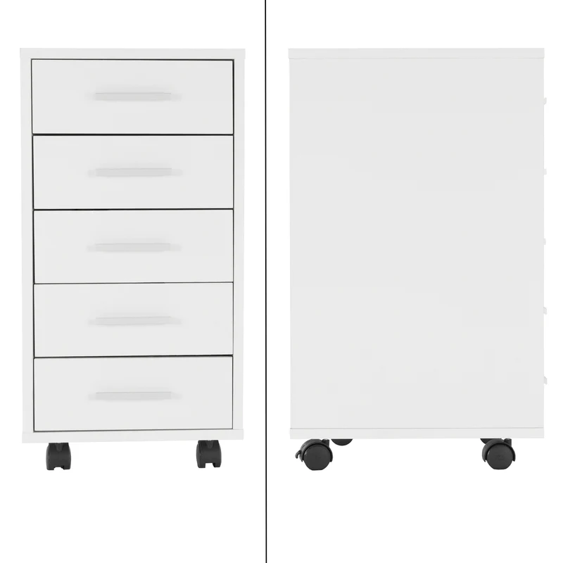 Rollcontainer, mobiler Aktenschrank, 33x38x63,5 cm, Büroschrank mit 5 Schubladen, Lagerschrank für Büro & Homeoffice ML-Design
