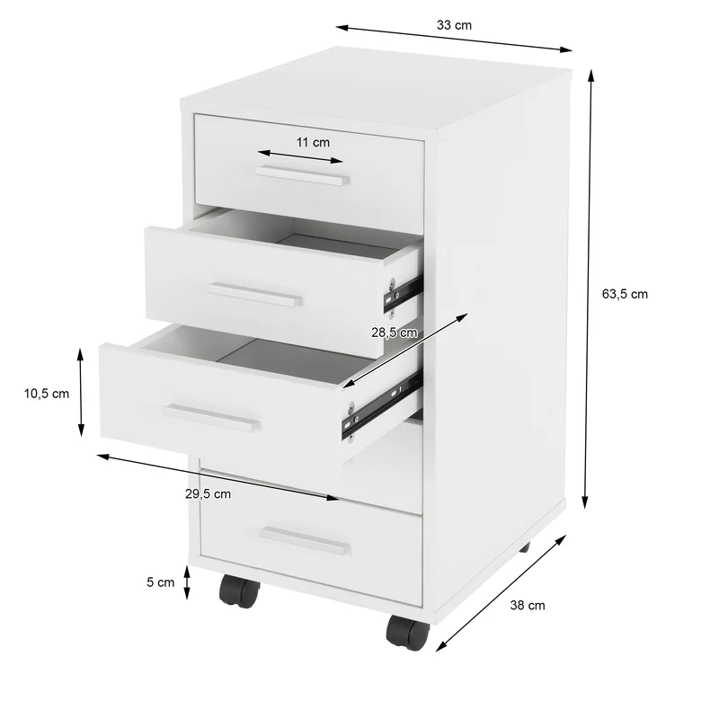 Rollcontainer, mobiler Aktenschrank, 33x38x63,5 cm, Büroschrank mit 5 Schubladen, Lagerschrank für Büro & Homeoffice ML-Design