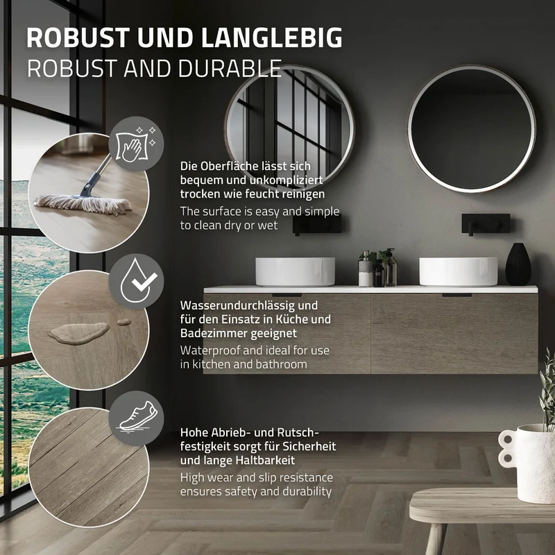 PVC Vinylboden Bodenbelag 4er Set à 20 Dielen 4,2mm für 1,56m² mit Klick-System Fischgräte Eiche dunkel ML-Design