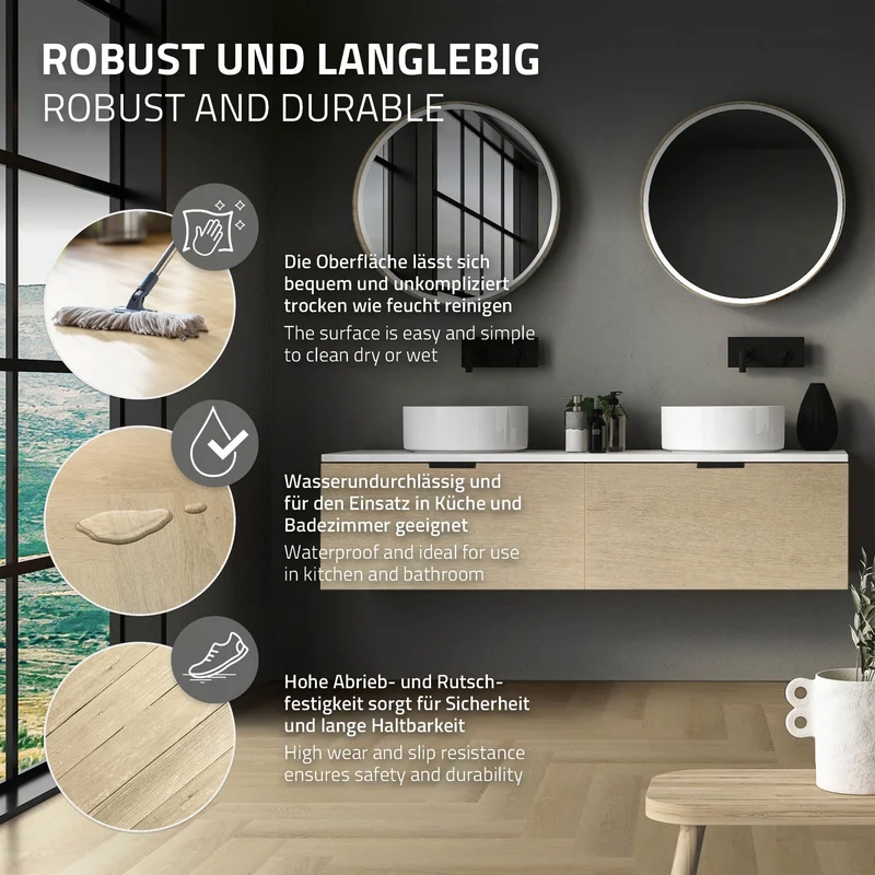 PVC Vinylboden Bodenbelag 2er Set à 20 Dielen 4,2mm für 1,56m² mit Klick-System Fischgräte Eiche natur ML-Design