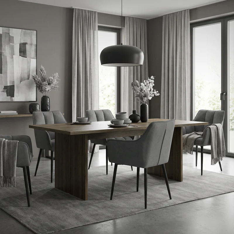 6er Set Esszimmerstuhl Dunkelgrau aus Frotteestoff mit dickem gepolsterter Sitz ML-Design