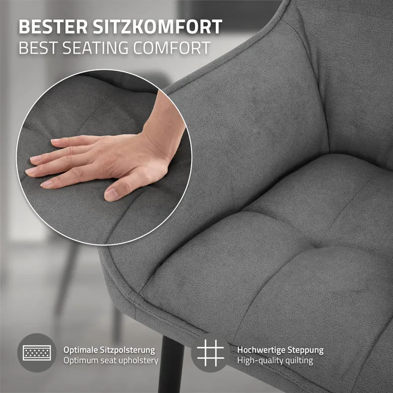 4er Set Esszimmerstuhl Dunkelgrau aus Frotteestoff mit dickem gepolsterter Sitz ML-Design