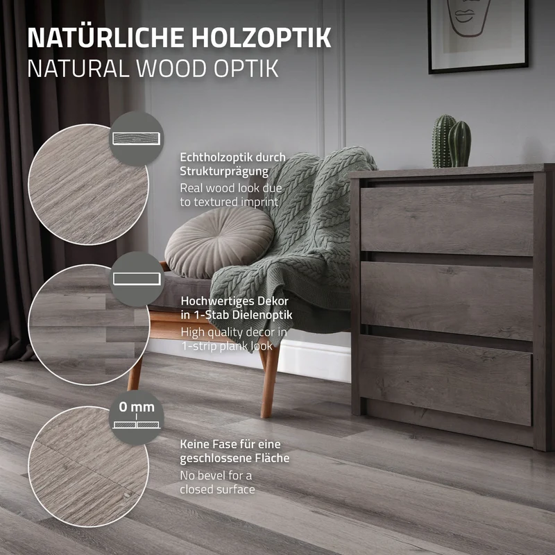 3er Set Deluxe PVC Klebevinylboden für 2,23 m² Kiefer Grau 2 mm dick ML-Design