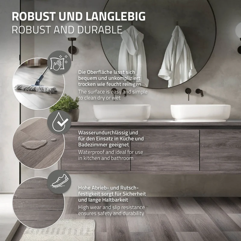 3er Set Deluxe PVC Klebevinylboden für 2,23 m² Kiefer Grau 2 mm dick ML-Design