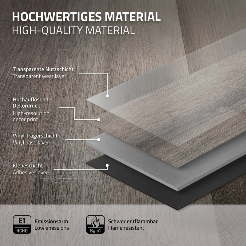 2er Set Deluxe PVC Klebevinylboden für 2,23 m² Kiefer Grau 2 mm dick ML-Design