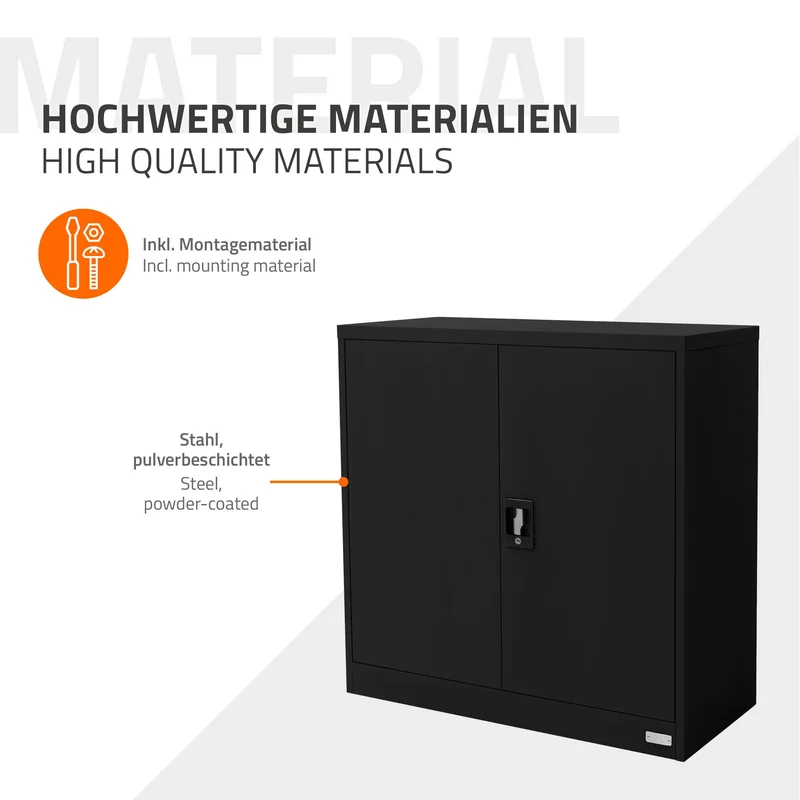Aktenschrank abschließbar 90x40x90 cm Schwarz aus Stahl ML-Design