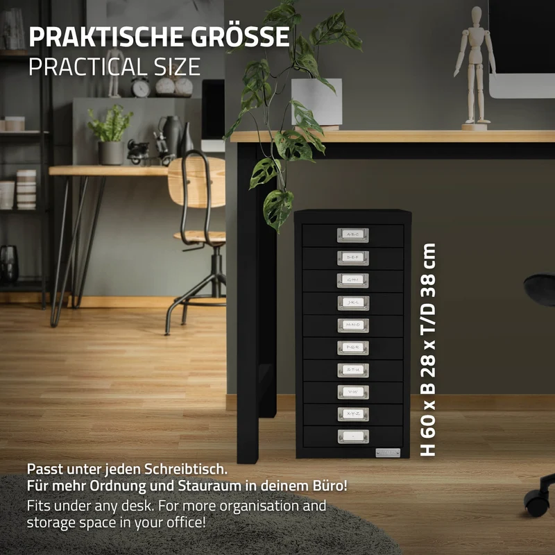 Aktenschrank mit 10 Schubladen 28x38x60 cm Schwarz aus Metall ML-Design