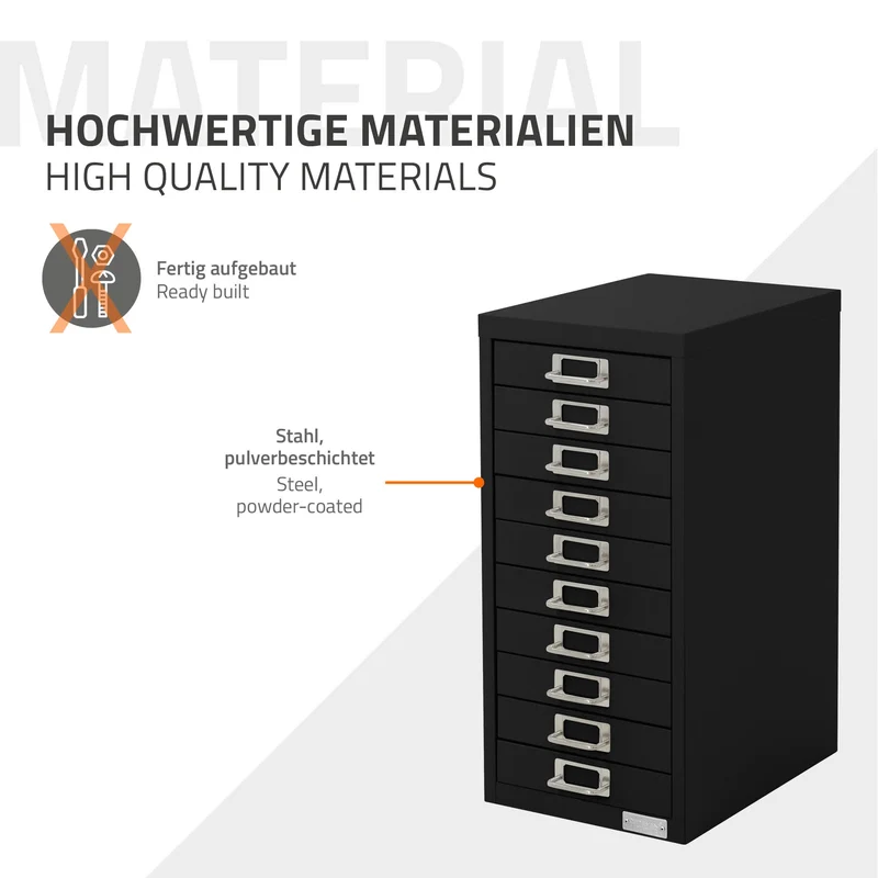 Aktenschrank mit 10 Schubladen 28x38x60 cm Schwarz aus Metall ML-Design