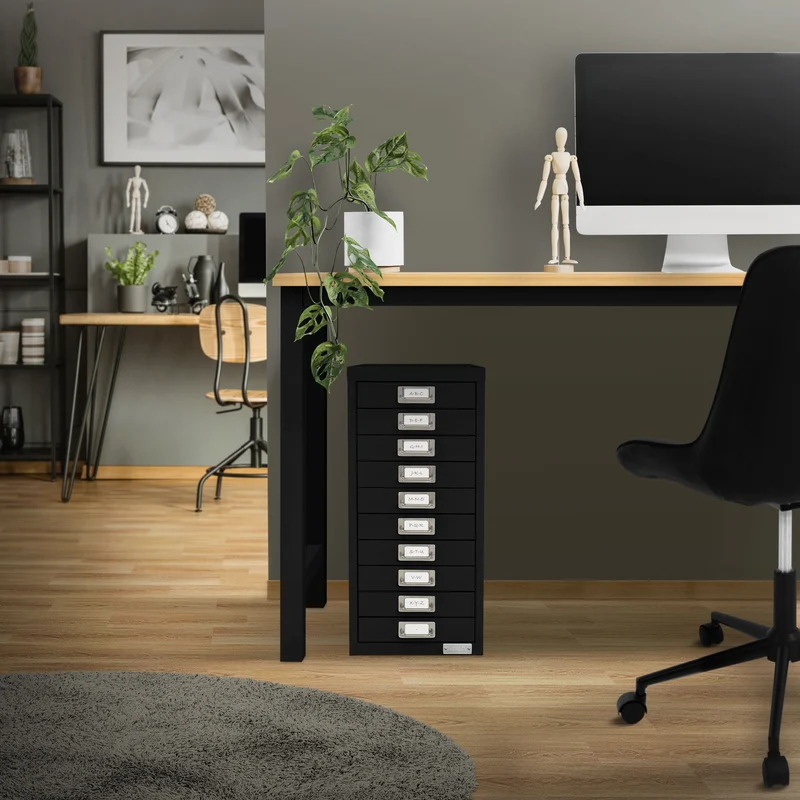 Aktenschrank mit 10 Schubladen 28x38x60 cm Schwarz aus Metall ML-Design