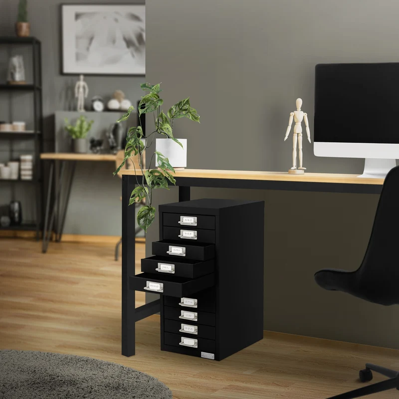 Aktenschrank mit 10 Schubladen 28x38x60 cm Schwarz aus Metall ML-Design