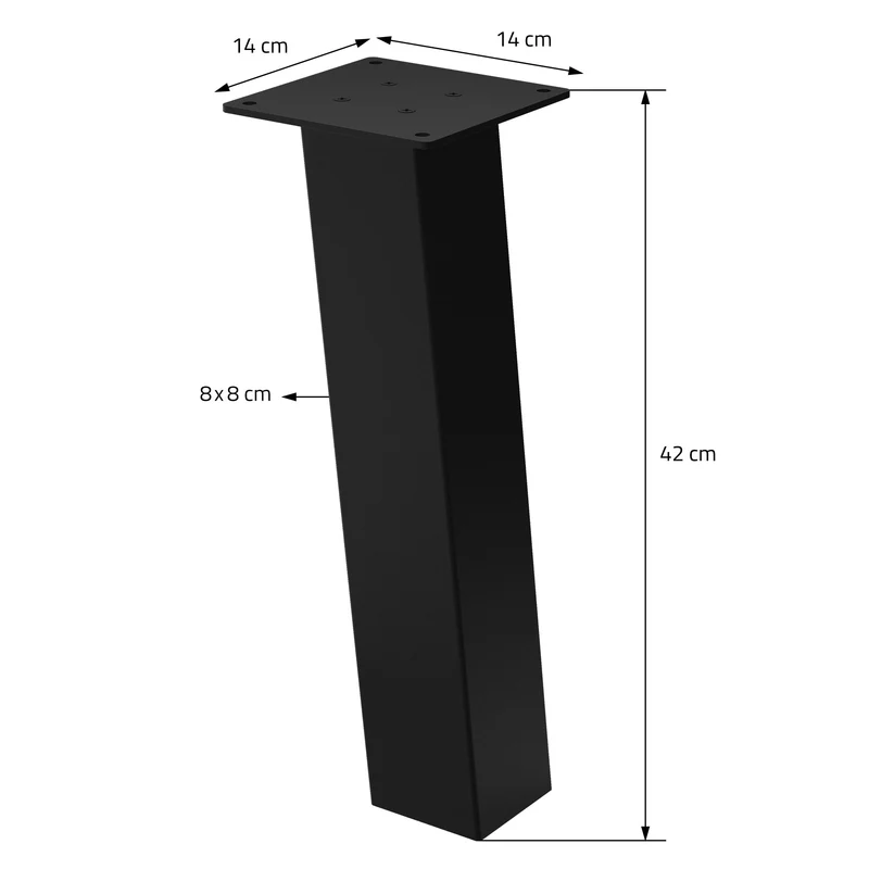 4er Set Tischbeine schräg H:42 cm Weiß glänzend aus Stahl eckig Profil 8x8 cm I-Form 96° Neigung ML-Design
