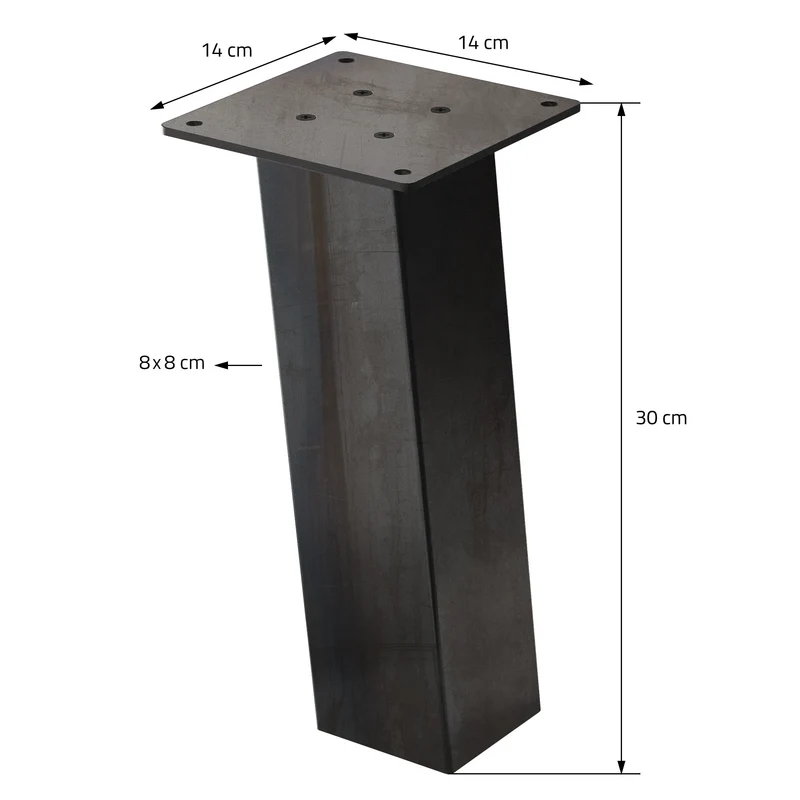 4er Set Tischbeine schräg H30 cm Optik Industrial Stahl Profil 8x8 cm I-Form 96° Neigung ML-Design