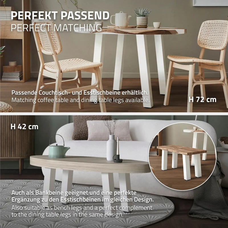 4er Set Tischbeine schräg H30 cm Weiß glänzend aus Stahl eckig Profil 8x8 cm I-Form 96° Neigung ML-Design