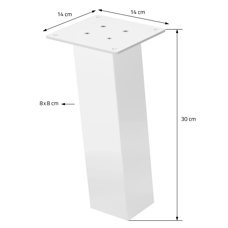 4er Set Tischbeine schräg H30 cm Weiß glänzend aus Stahl eckig Profil 8x8 cm I-Form 96° Neigung ML-Design
