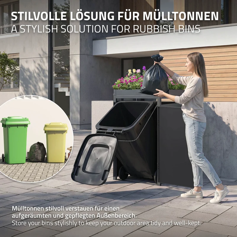 Mülltonnenbox mit Pflanzdach 1er bis 240L 68x80x124 cm aus Stahl in Anthrazit ML-Design