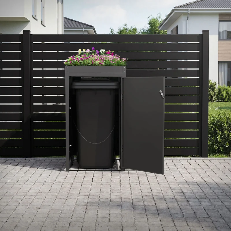 Mülltonnenbox mit Pflanzdach 1er bis 240L 68x80x124 cm aus Stahl in Anthrazit ML-Design