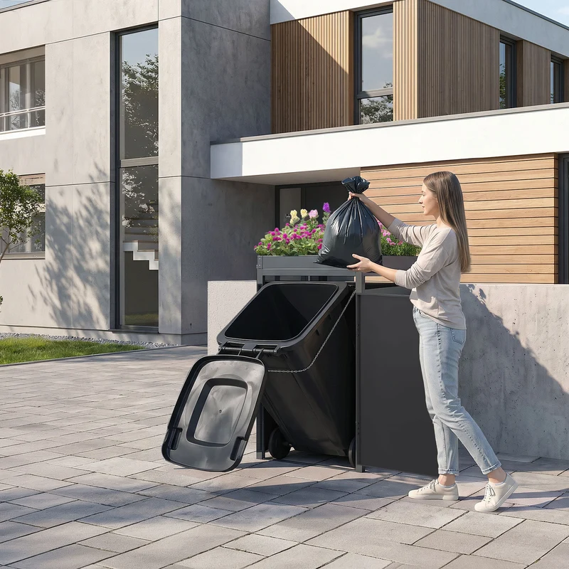 Mülltonnenbox mit Pflanzdach 1er bis 240L 68x80x124 cm aus Stahl in Anthrazit ML-Design