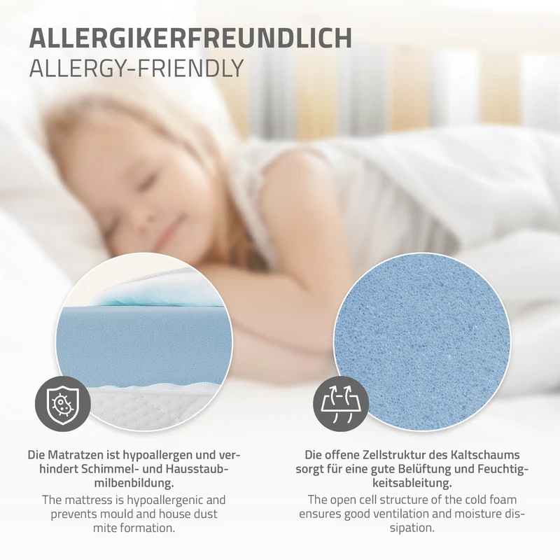 Kindermatratze 70x140x10 cm aus Polyester Oeko-Tex 100 ML-Design