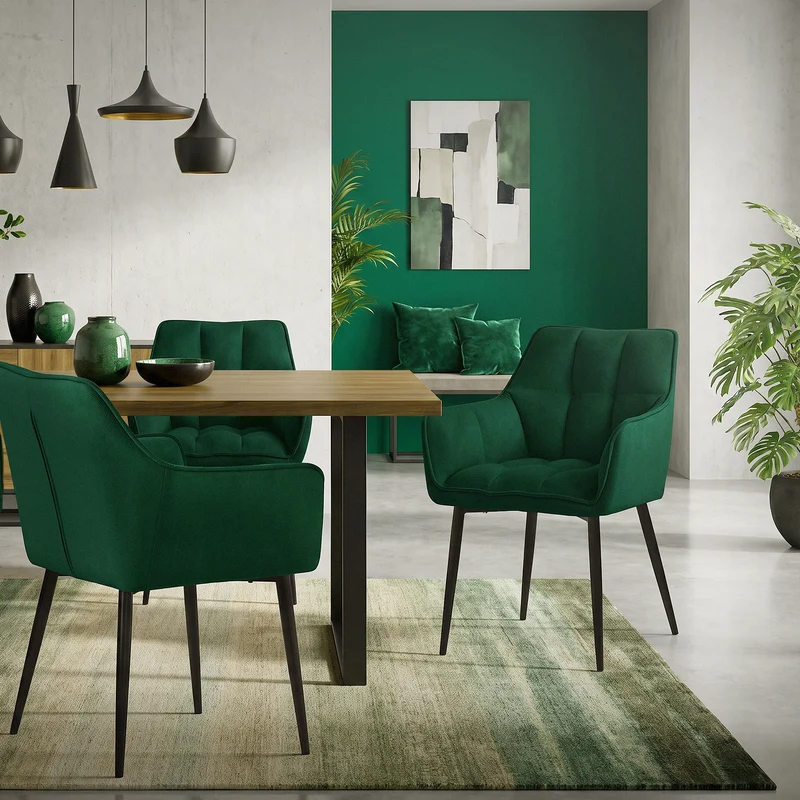 6er Set Esszimmerstuhl Dunkelgrün aus Frotteestoff mit dickem gepolsterter Sitz ML-Design
