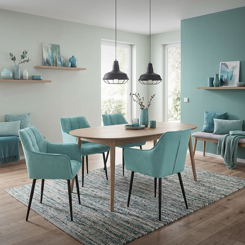 6er Set Esszimmerstuhl Petrol aus Frotteestoff mit dickem gepolsterter Sitz ML-Design