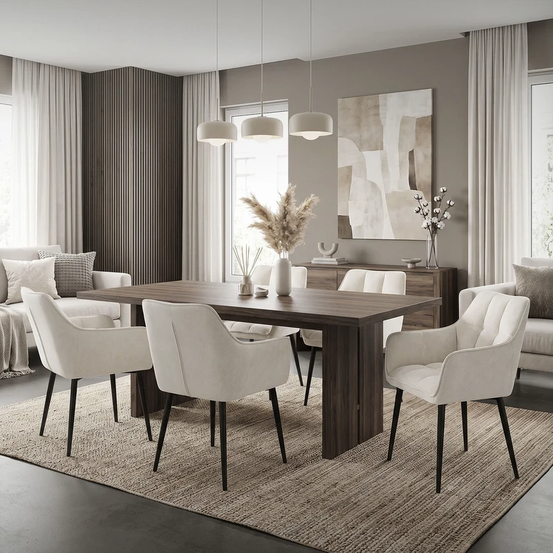 4er Set Esszimmerstuhl Creme aus Frotteestoff mit gepolstertem Sitz ML-Design