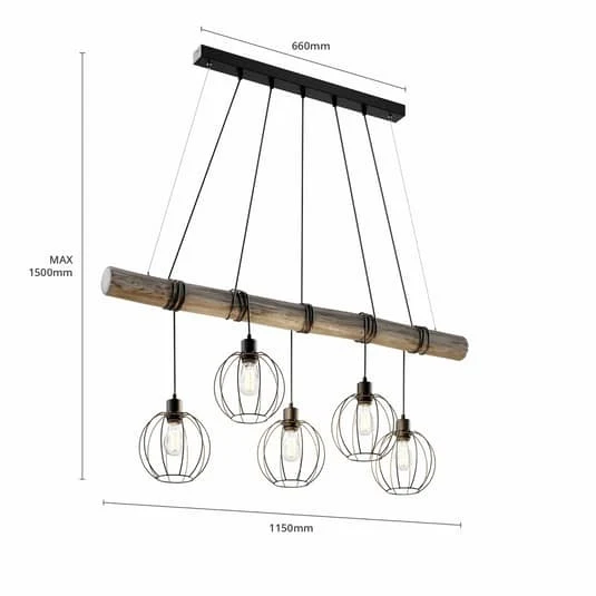 B-Ware Euluna Hängeleuchte Karou Hängelampe Lampe Leuchte fünfflammig E27 grau gebe709