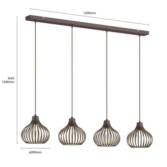 B-Ware Lindby Frances Hängelampe Hängeleuchte Pendellampe Lampe Leuchte braun, 4-fl.345
