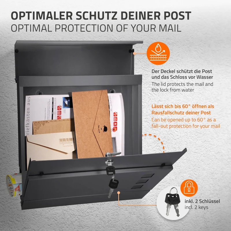 Standbriefkasten mit Zeitungsfach 37 cm Anthrazit inkl. Ständer 120 cm hoch Silber Briefkasten freistehend