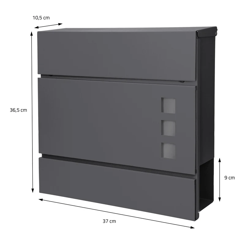 Standbriefkasten mit Zeitungsfach 37 cm Anthrazit inkl. Ständer 120 cm hoch Silber Briefkasten freistehend